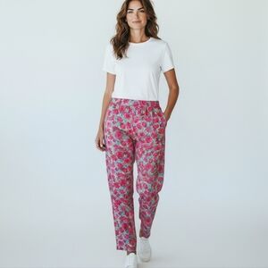 Vintage Y2k 50's Pink Floral Side Zip Cropped Ankle Ciggerette Pants Cotton 10